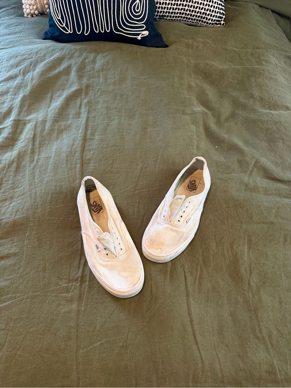 White mens Vans  Slip-On Sneakers in Pale Pink Canvas.